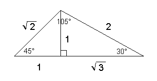 １０５°の角度を持つ三角形の面積